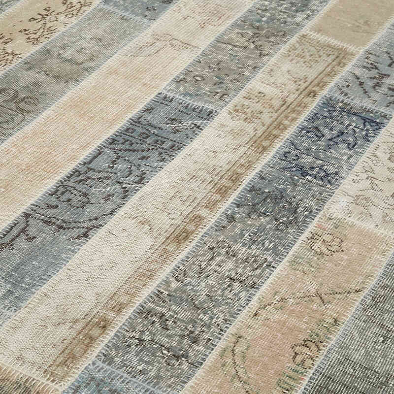 Gris, Beige Alfombra Turca de Retazos - 203 cm x 305 cm - K0051172