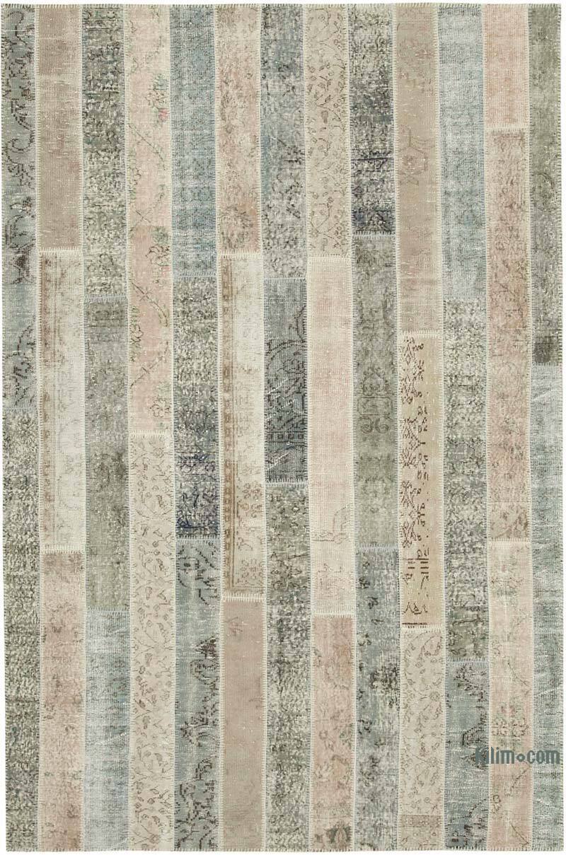 Gris, Beige Alfombra Turca de Retazos - 203 cm x 305 cm - K0051172