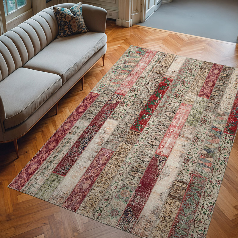 Multicolor Patchwork Hand-Knotted Turkish Rug - 6' 8" x 10'  (80" x 120") - K0051174