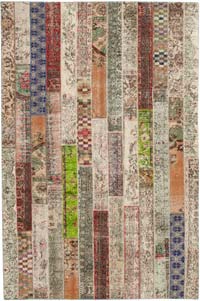 Multicolor Patchwork Hand-Knotted Turkish Rug - 6' 7" x 9' 10" (79" x 118")