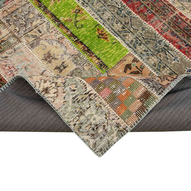 Multicolor Patchwork Hand-Knotted Turkish Rug - 6' 7" x 9' 10" (79" x 118") - K0051175