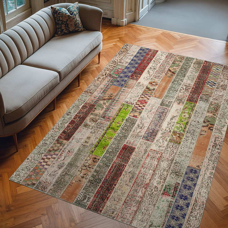 Multicolor Patchwork Hand-Knotted Turkish Rug - 6' 7" x 9' 10" (79" x 118") - K0051175