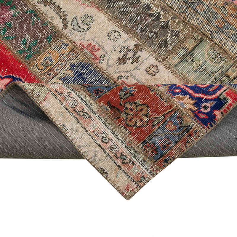 Multicolor, Red Patchwork Hand-Knotted Turkish Rug - 6' 9" x 9' 11" (81" x 119") - K0051178