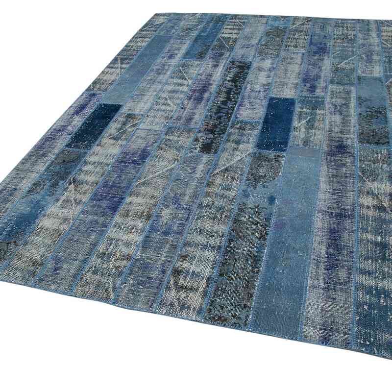 Blue Patchwork Hand-Knotted Turkish Rug - 6' 4" x 9' 10" (76 in. x 118 in.) - K0051179