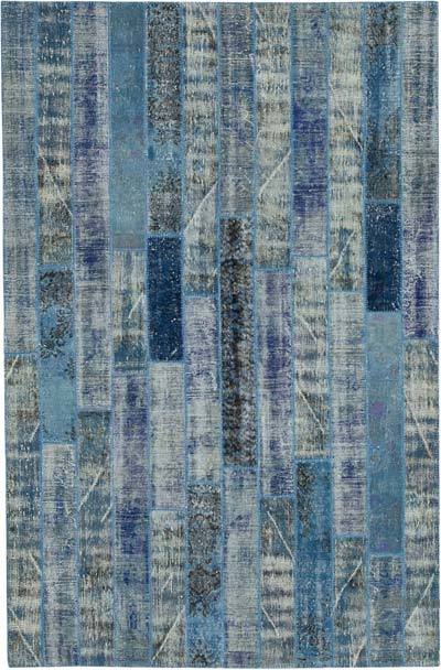 Blue Patchwork Hand-Knotted Turkish Rug - 6' 4" x 9' 10" (76 in. x 118 in.)