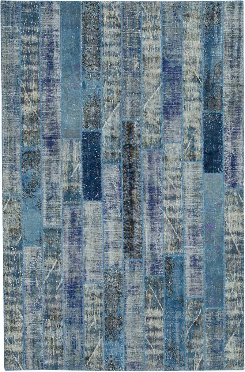 Blue Patchwork Hand-Knotted Turkish Rug - 6' 4" x 9' 10" (76 in. x 118 in.) - K0051179
