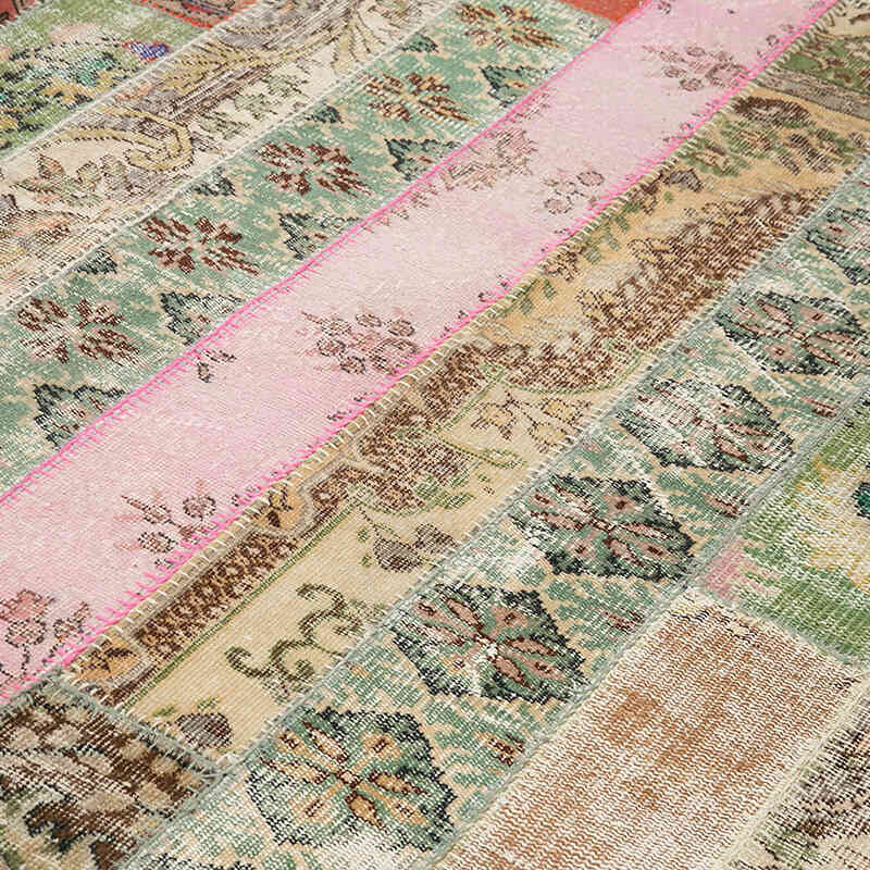 Multicolor, Red Patchwork Hand-Knotted Turkish Rug - 6' 8" x 10' 1" (80" x 121") - K0051181