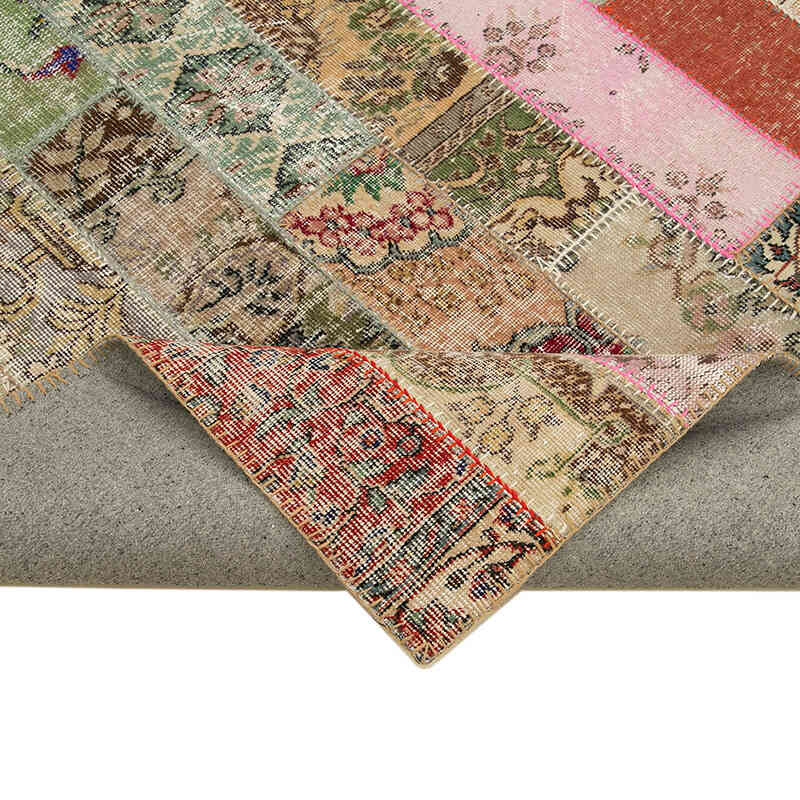 Multicolor, Red Patchwork Hand-Knotted Turkish Rug - 6' 8" x 10' 1" (80" x 121") - K0051181