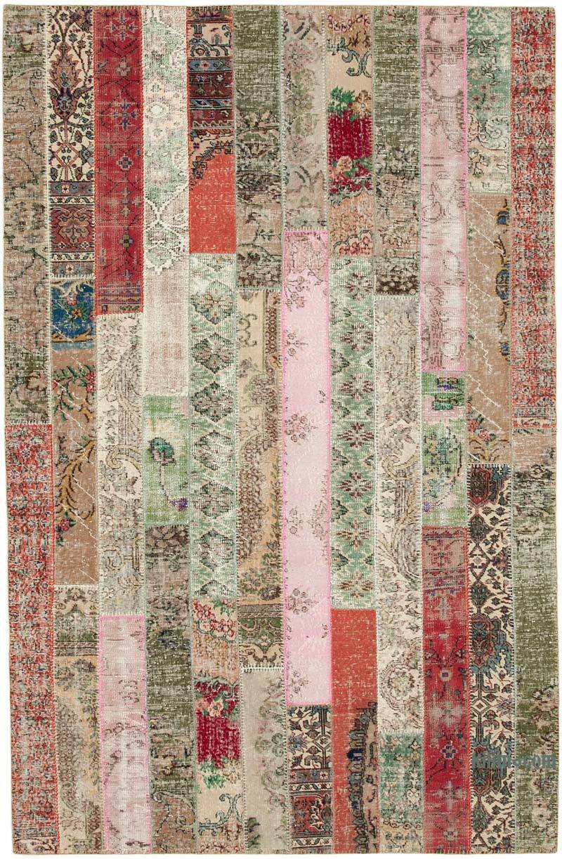 Multicolor, Red Patchwork Hand-Knotted Turkish Rug - 6' 8" x 10' 1" (80" x 121") - K0051181