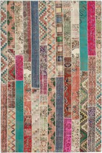 Multicolor Patchwork Hand-Knotted Turkish Rug - 6' 8" x 10'  (80" x 120")