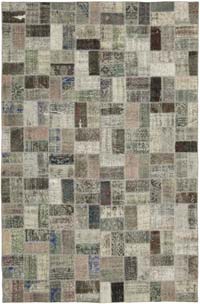 Gray Patchwork Hand-Knotted Turkish Rug - 6' 8" x 10' 2" (80" x 122")