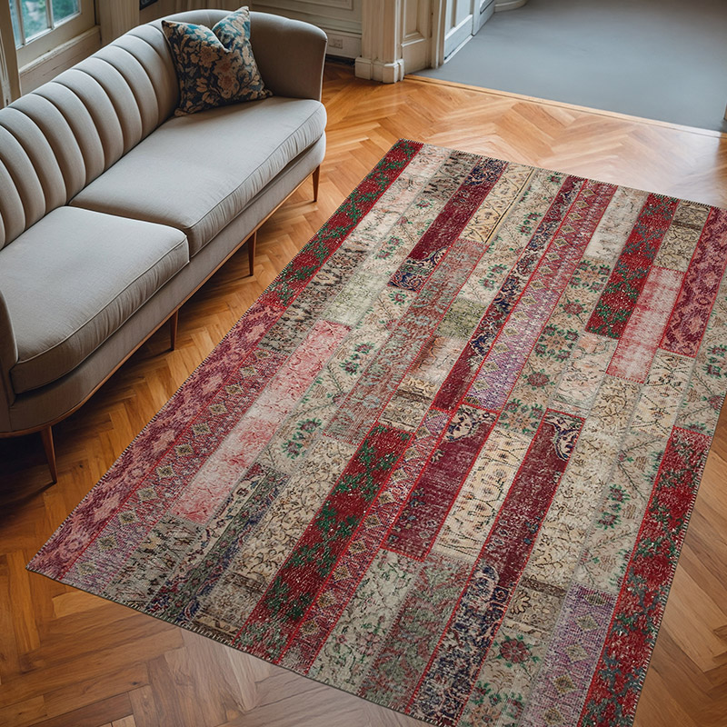 Patchwork Hand-Knotted Turkish Rug - 6' 8" x 10'  (80" x 120") - K0051185