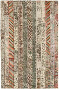 Multicolor Patchwork Hand-Knotted Turkish Rug - 6' 7" x 10'  (79" x 120")