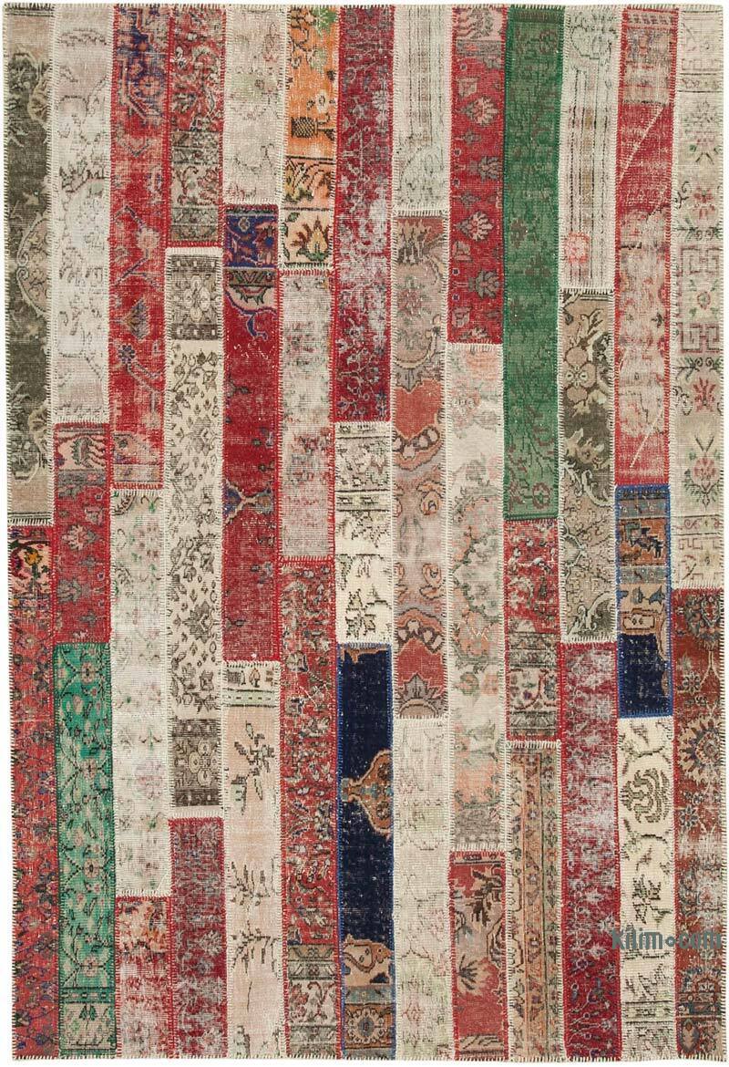 Multicolor, Red Patchwork Hand-Knotted Turkish Rug - 6' 7" x 9' 9" (79" x 117") - K0051187