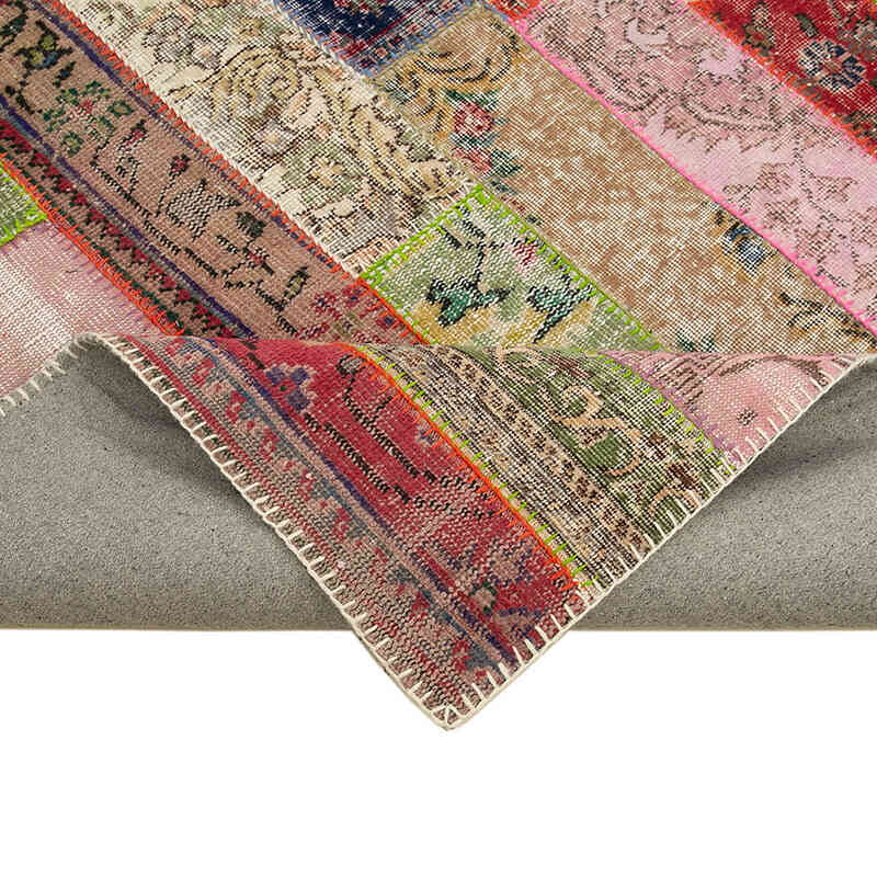 Red, Multicolor Patchwork Hand-Knotted Turkish Rug - 6' 7" x 10'  (79" x 120") - K0051188