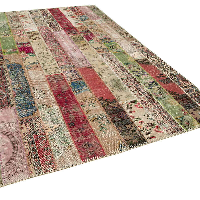 Çok Renkli, Kırmızı Patchwork El Dokuma Halı - 201 cm x 305 cm - K0051191
