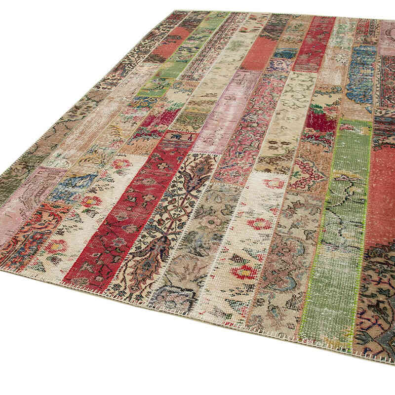 Çok Renkli, Kırmızı Patchwork El Dokuma Halı - 201 cm x 305 cm - K0051191