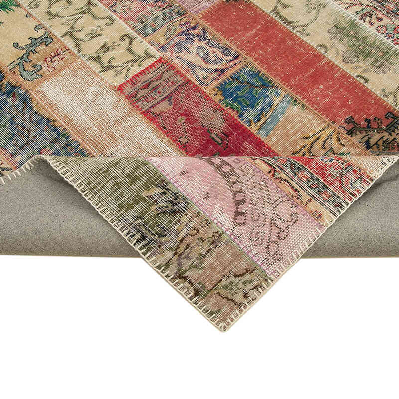 Çok Renkli, Kırmızı Patchwork El Dokuma Halı - 201 cm x 305 cm - K0051191
