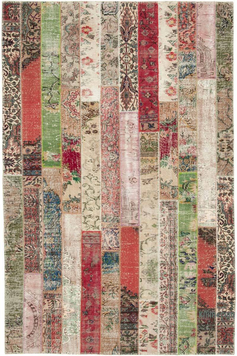 Çok Renkli, Kırmızı Patchwork El Dokuma Halı - 201 cm x 305 cm - K0051191