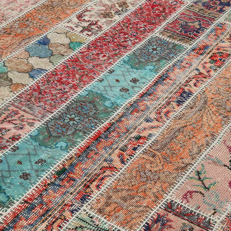 Multicolor, Red Patchwork Hand-Knotted Turkish Rug - 6' 8" x 10' 1" (80" x 121") - K0051193