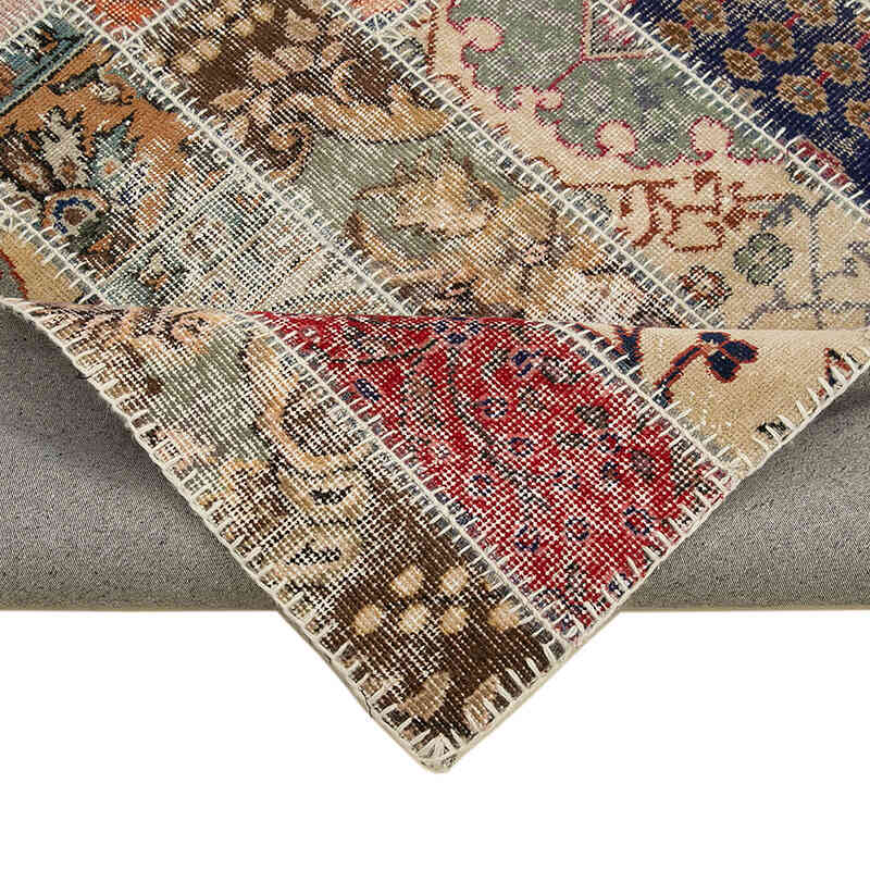 Multicolor, Red Patchwork Hand-Knotted Turkish Rug - 6' 8" x 10' 1" (80" x 121") - K0051193