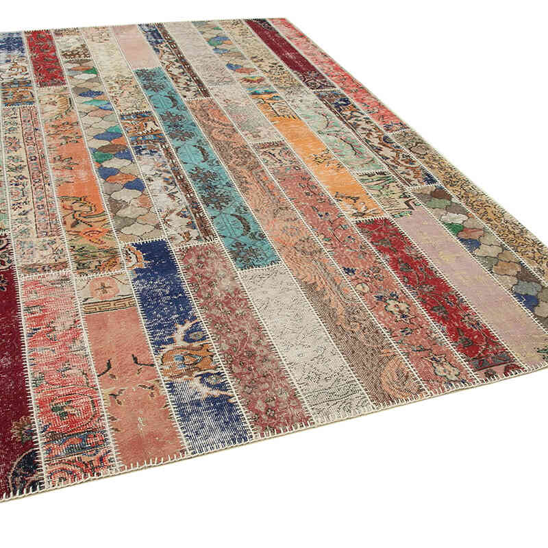 Çok Renkli, Kırmızı Patchwork El Dokuma Halı - 206 cm x 306 cm - K0051194