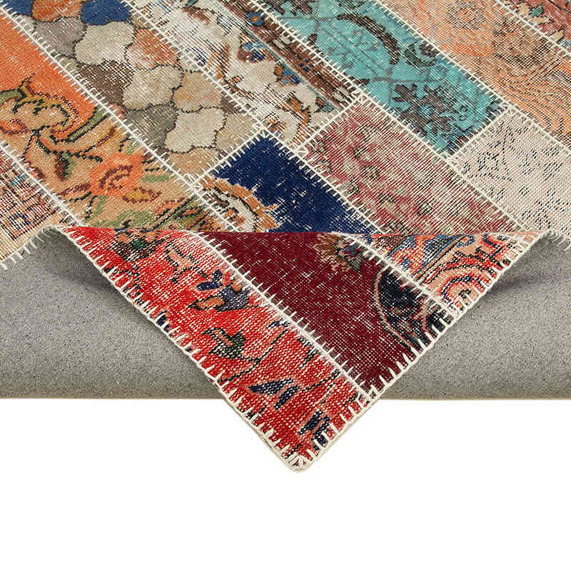Çok Renkli, Kırmızı Patchwork El Dokuma Halı - 206 cm x 306 cm - K0051194