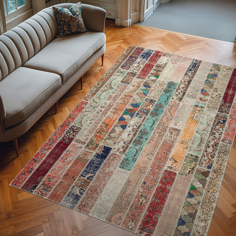 Çok Renkli, Kırmızı Patchwork El Dokuma Halı - 206 cm x 306 cm - K0051194