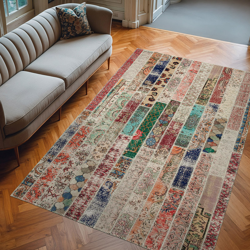 Rojo, Multicolor Alfombra Turca de Retazos - 203 cm x 307 cm - K0051195