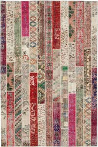 Çok Renkli, Kırmızı Patchwork El Dokuma Halı - 203 cm x 308 cm
