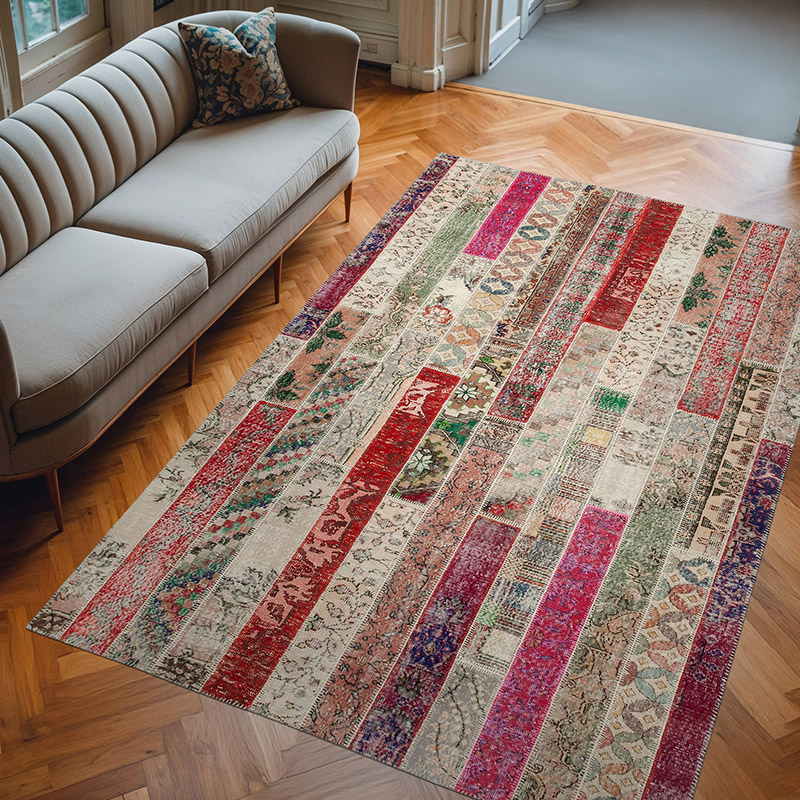 Multicolor, Rojo Alfombra Turca de Retazos - 203 cm x 308 cm - K0051196