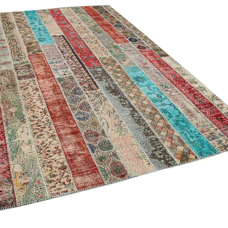 Multicolor, Red Patchwork Hand-Knotted Turkish Rug - 6' 8" x 10'  (80" x 120") - K0051199
