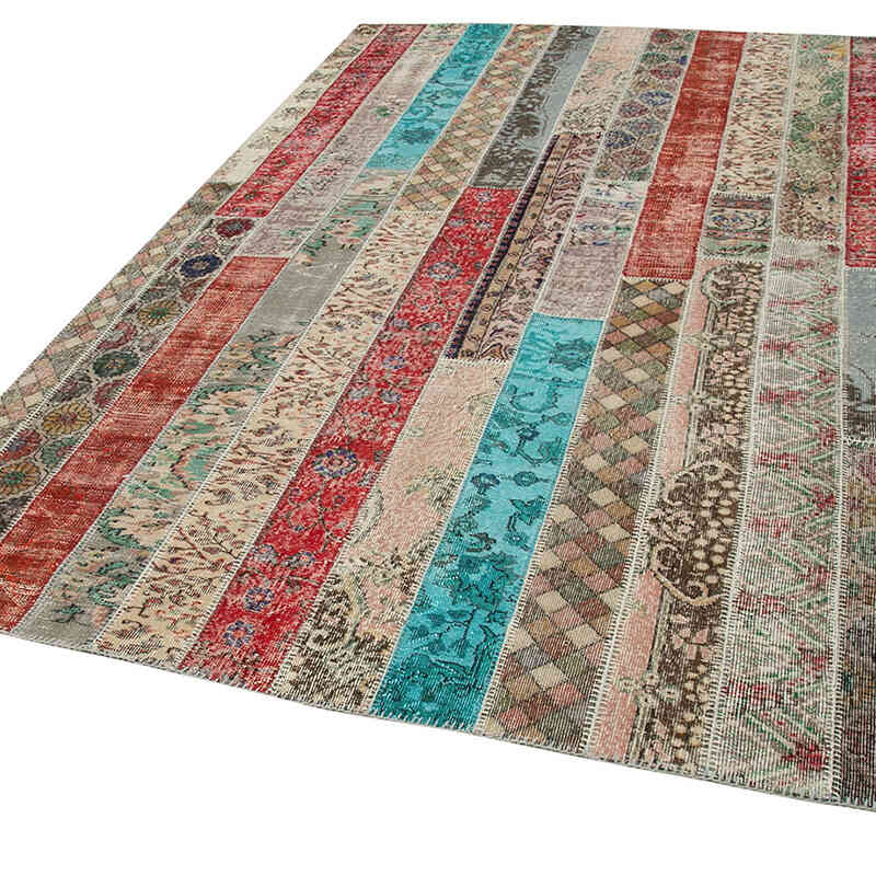 Multicolor, Red Patchwork Hand-Knotted Turkish Rug - 6' 8" x 10'  (80" x 120") - K0051199