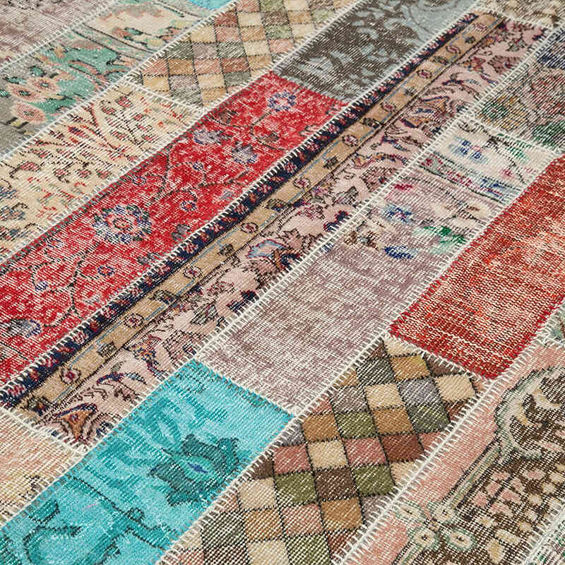 Multicolor, Red Patchwork Hand-Knotted Turkish Rug - 6' 8" x 10'  (80" x 120") - K0051199