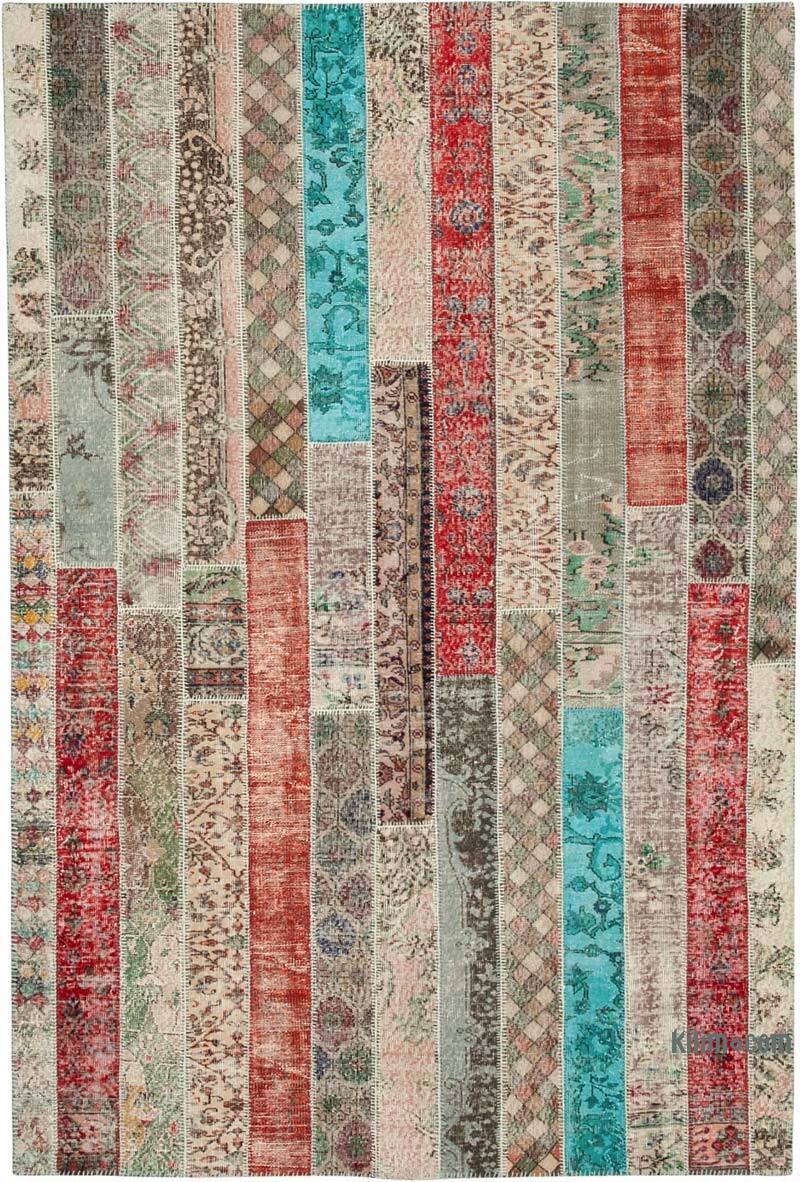 Multicolor, Red Patchwork Hand-Knotted Turkish Rug - 6' 8" x 10'  (80" x 120") - K0051199