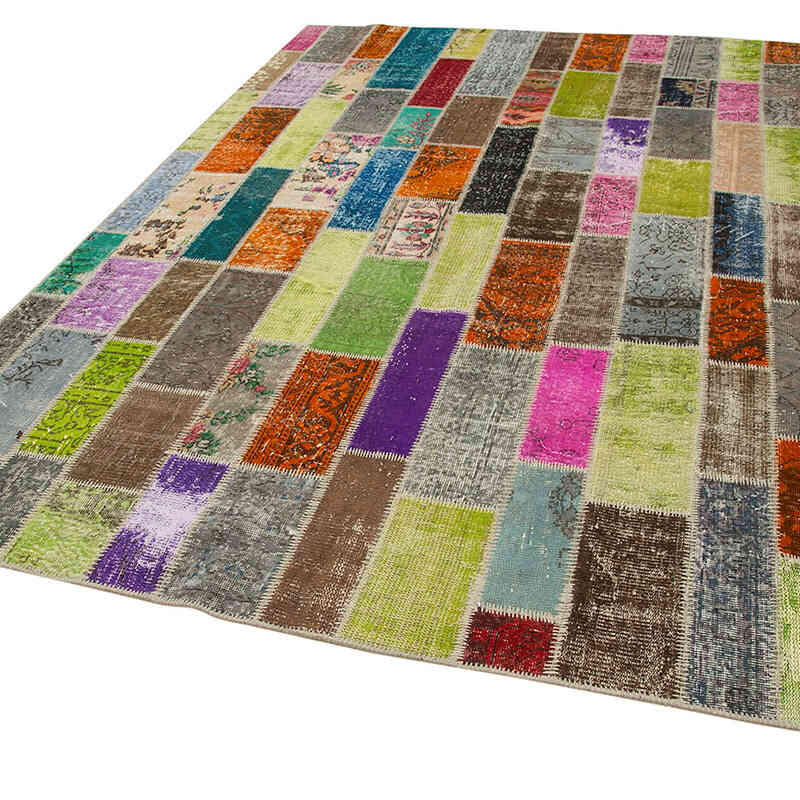 Multicolor Alfombra De Retazos Turca Sobre-teñida - 210 cm x 301 cm - K0051200