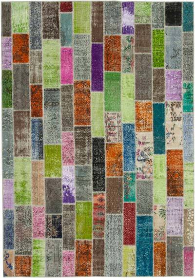 Multicolor Patchwork Hand-Knotted Turkish Rug - 6' 11" x 9' 11" (83 in. x 119 in.)