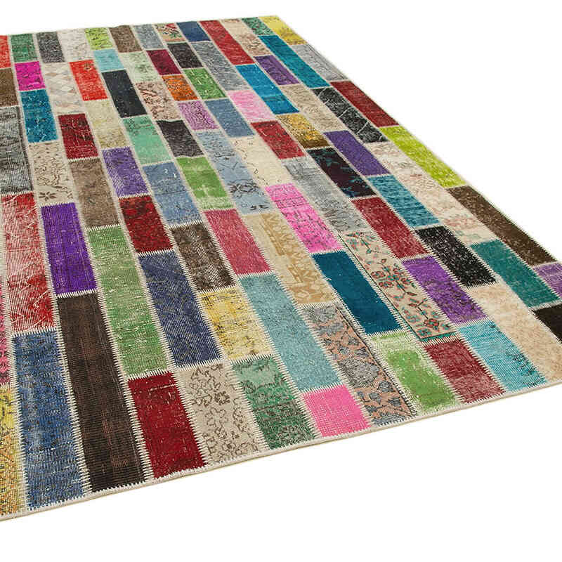 Multicolor Patchwork Hand-Knotted Turkish Rug - 6' 7" x 10' 1" (79" x 121") - K0051201