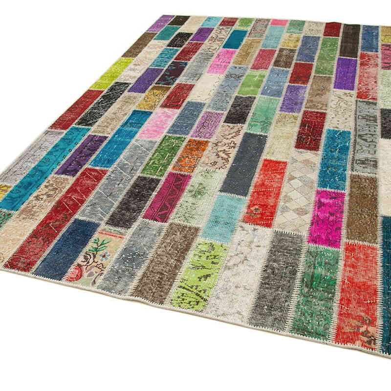 Multicolor Patchwork Hand-Knotted Turkish Rug - 6' 7" x 10' 1" (79" x 121") - K0051201