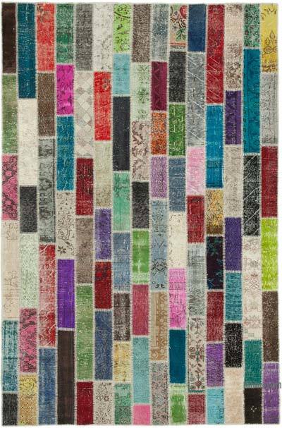 Multicolor Patchwork Hand-Knotted Turkish Rug - 6' 7" x 10' 1" (79 in. x 121 in.)