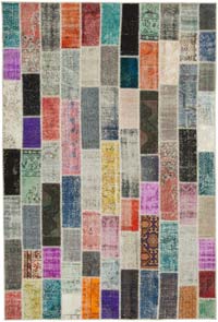 Multicolor Patchwork Hand-Knotted Turkish Rug - 206 cm x 306 cm
