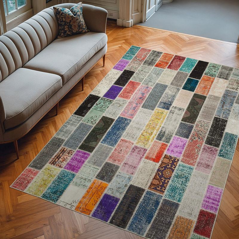 Multicolor Alfombra De Retazos Turca Sobre-teñida - 206 cm x 306 cm - K0051204