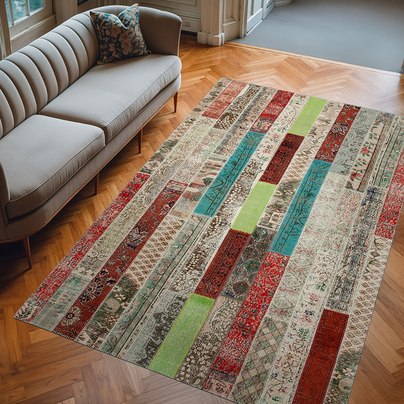 Multicolor, Rojo Alfombra De Retazos Turca Sobre-teñida - 203 cm x 308 cm - K0051205