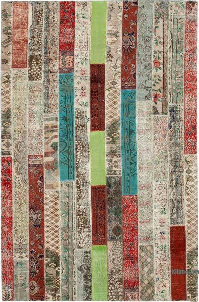 Çok Renkli, Kırmızı Boyalı Patchwork Halı - 203 cm x 308 cm