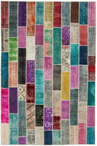 Multicolor Patchwork Hand-Knotted Turkish Rug - 6' 6" x 9' 9" (78" x 117")