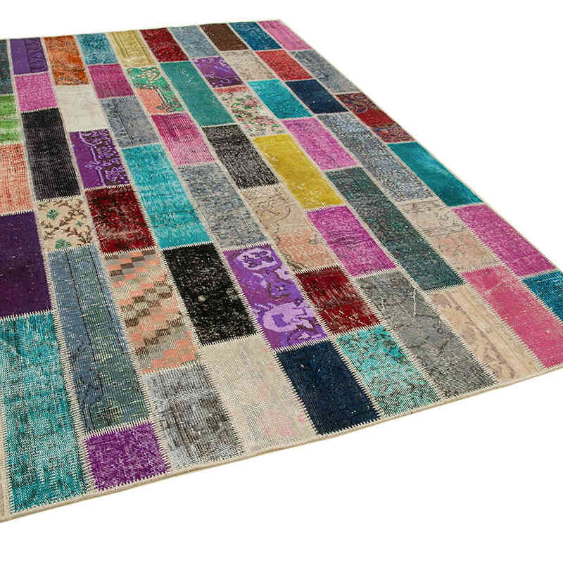 Multicolor Alfombra De Retazos Turca Sobre-teñida - 198 cm x 298 cm - K0051206