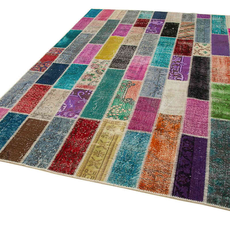 Multicolor Alfombra De Retazos Turca Sobre-teñida - 198 cm x 298 cm - K0051206