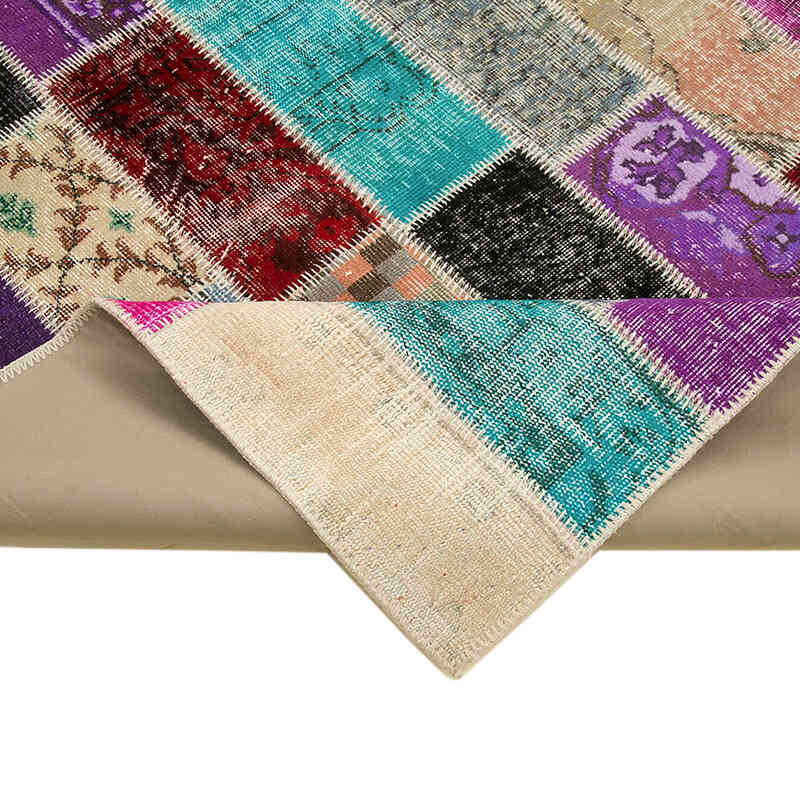Multicolor Alfombra De Retazos Turca Sobre-teñida - 198 cm x 298 cm - K0051206