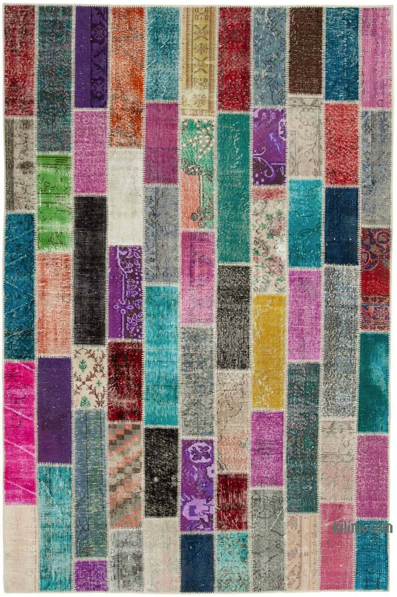 Multicolor Alfombra De Retazos Turca Sobre-teñida - 198 cm x 298 cm - K0051206