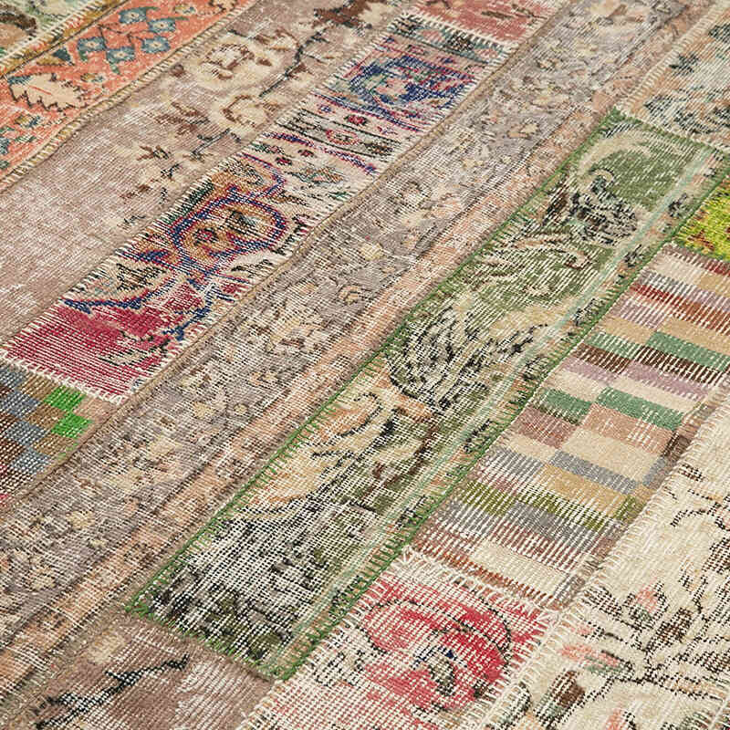 Multicolor, Beige Patchwork Hand-Knotted Turkish Rug - 6' 7" x 9' 11" (79" x 119") - K0051207